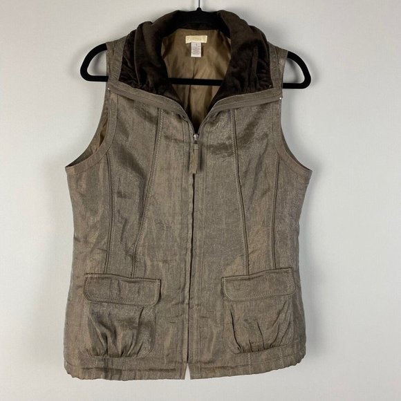 Chicos Vest Jacket Womens 1 US Medium Full Zip Brown Pockets Sleeveless - Picture 1 of 8